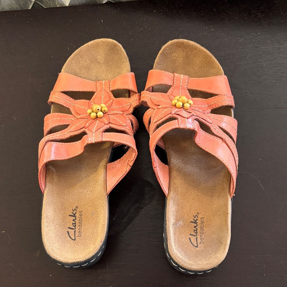 Clarks Women’s Salmon Slide Sandals with Floral Bead Accent